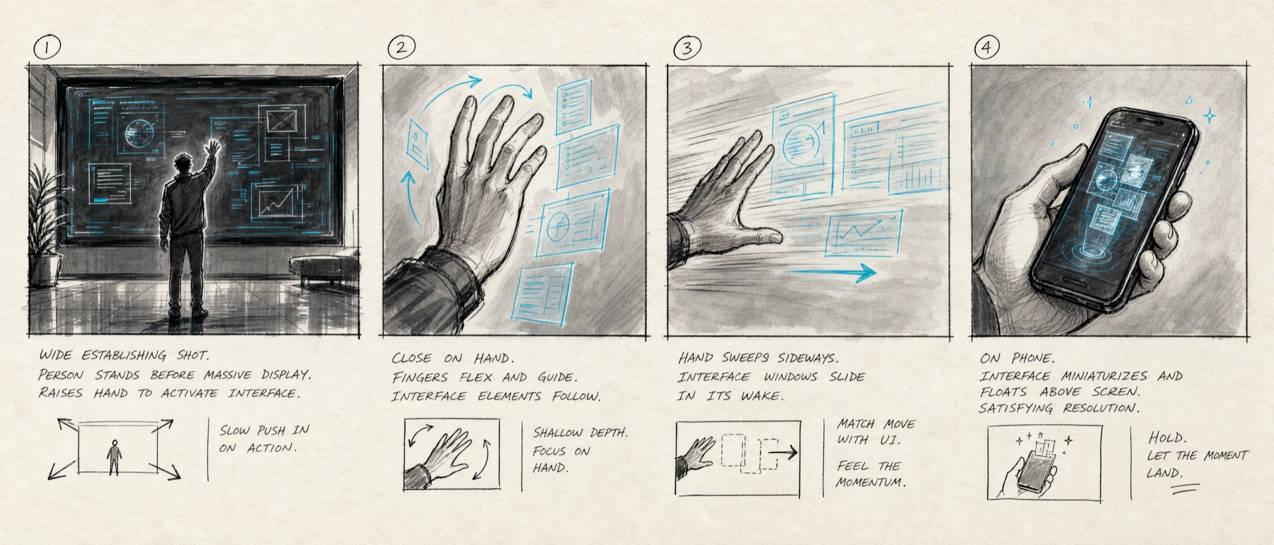 Storyboard: from a floating interface to gesture control to the phone reveal