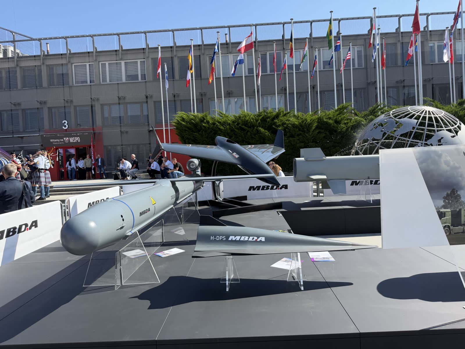 MBDA outdoor display of missiles and one-way strike systems